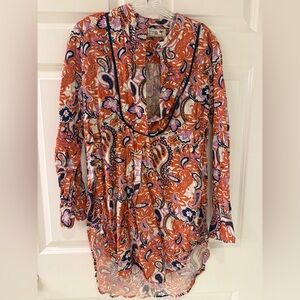 Mille Resort & Travel Paisley Tunic Dress NWOT Cotton Linen Blend Vacation Ready